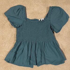 Madewell Teal Smocked Blouse